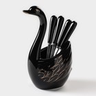 Подставка для столовых приборов «Лебедь», 5 предметов: подставка 9×6.5×16.5 см, 2 ложки, 2 вилки, чёрная - Фото 2