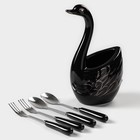 Подставка для столовых приборов «Лебедь», 5 предметов: подставка 9×6.5×16.5 см, 2 ложки, 2 вилки, чёрная - Фото 3