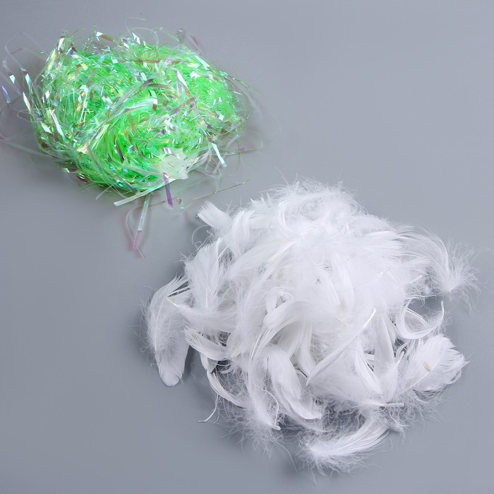 Набор для творчества и декора перья белые + наполнитель, цвет зеленый