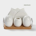 Набор керамический для специй на деревянной подставке BellaTenero, 5 предметов: солонка 70 мл, перечница 70 мл, салфетница, ёмкость для зубочисток, подставка, цвет белый - Фото 3