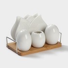 Набор керамический для специй на деревянной подставке BellaTenero, 5 предметов: солонка 70 мл, перечница 70 мл, салфетница, ёмкость для зубочисток, подставка, цвет белый - Фото 4