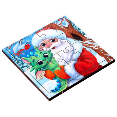 Пазл для детей деревянный на новый год «Дед Мороз и дракоша»