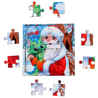 Пазл для детей деревянный на новый год «Дед Мороз и дракоша»