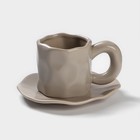 Чайная пара керамическая «Базальт», 2 предмета: кружка 200 мл, блюдце d=14,8 см, цвет серый - фото 320471240