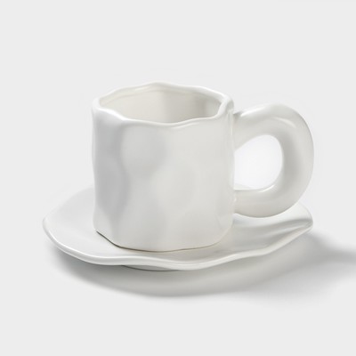 Чайная пара керамическая «Базальт», 2 предмета: кружка 200 мл, блюдце d=14,8 см, цвет белый