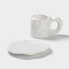 Чайная пара керамическая «Базальт», 2 предмета: кружка 200 мл, блюдце d=14,8 см, цвет белый - Фото 2