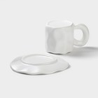 Чайная пара керамическая «Базальт», 2 предмета: кружка 200 мл, блюдце d=14,8 см, цвет белый - фото 23162172