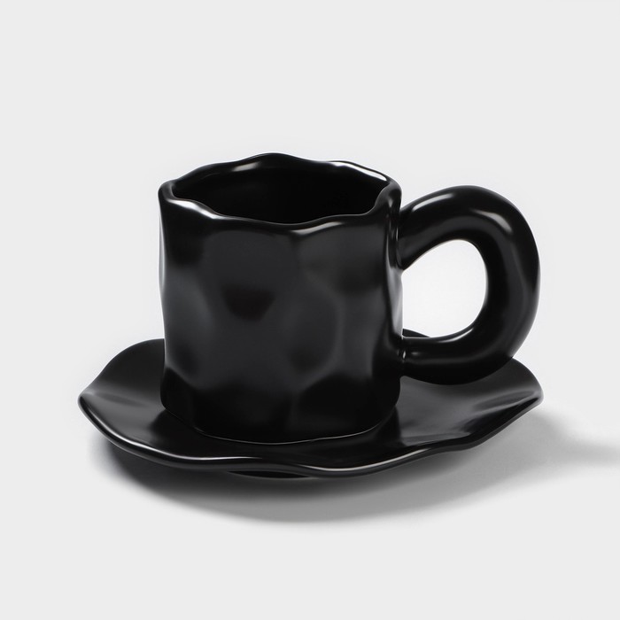 Чайная пара керамическая «Базальт», 2 предмета: кружка 200 мл, блюдце d=14,8 см, цвет чёрный - Фото 1