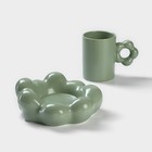 Кофейная пара керамическая «Ромашка», 2 предмета: кружка 260 мл, блюдце d=17 см, цвет зелёный - Фото 2