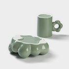 Кофейная пара керамическая «Ромашка», 2 предмета: кружка 260 мл, блюдце d=17 см, цвет зелёный - Фото 4