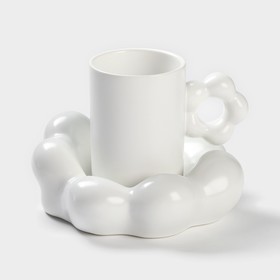 Кофейная пара керамическая «Ромашка», 2 предмета: кружка 260 мл, блюдце d=17 см, цвет белый