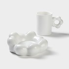 Чайная пара «Ромашка», 2 предмета: кружка 260 мл, блюдце d=17 см, керамика, белая - Фото 2