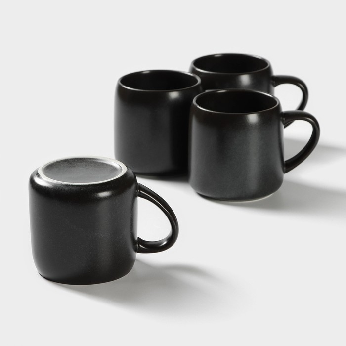 Набор керамический чайный Loft, 6 предметов: чайник 1 л, 4 кружки 250 мл, поднос 33×20 см, цвет чёрный - фото 1910832568