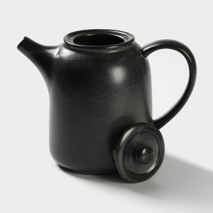 Набор керамический чайный Loft, 6 предметов: чайник 1 л, 4 кружки 250 мл, поднос 33×20 см, цвет чёрный - фото 1910832571