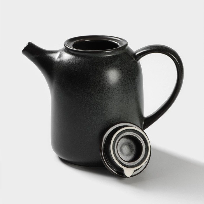 Набор керамический чайный Loft, 6 предметов: чайник 1 л, 4 кружки 250 мл, поднос 33×20 см, цвет чёрный - фото 1910832572