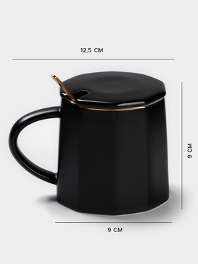 Кружка с ложкой Simple, 350 мл, керамика, чёрная