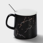 Кружка с ложкой «Чёрный мрамор», 350 мл, керамика, чёрная - Фото 7