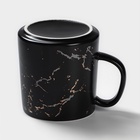 Кружка с ложкой «Чёрный мрамор», 350 мл, керамика, чёрная - Фото 8