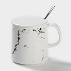 Кружка с ложкой «Белый мрамор», 350 мл, керамика, белая - Фото 1