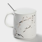 Кружка с ложкой «Белый мрамор», 350 мл, керамика, белая - Фото 5