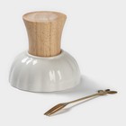 Креманка, 150 мл, d=10 см, с вилкой h=13 см, керамика, бамбук, белая - Фото 4