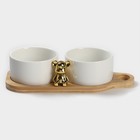 Набор соусников керамических на деревянной подставке «Стильный Мишка», 3 предмета: 2 соусника 120 мл, подставка - Фото 1