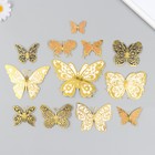 Бабочки картон двойные крылья "Ажурные с золотом" набор 12 шт h=4-10 см на магните - фото 286883586