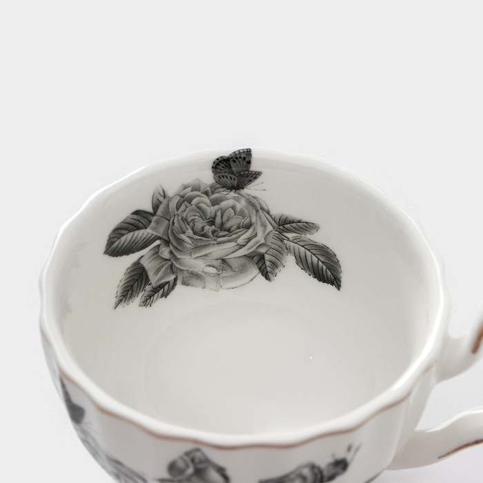 Сервиз фарфоровый чайный Black rose, 12 предметов: 6 кружек 220 мл, 6 блюдец d=15 см, цвет белый - фото 1926870954