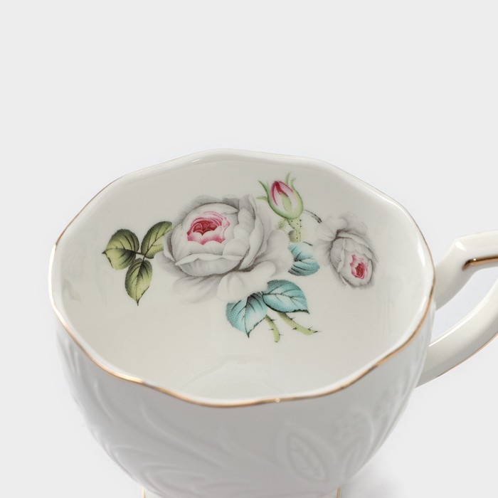 Сервиз фарфоровый чайный Rose, 12 предметов: 6 кружек 220 мл, 6 блюдец d=15 см, цвет белый - фото 1906449125