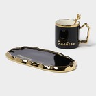 Чайная пара «Роскошь», 3 предмета: кружка 250 мл, блюдце 23.5×13 см, ложка, керамика, чёрная - Фото 4