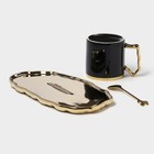 Чайная пара «Роскошь», 3 предмета: кружка 250 мл, блюдце 23.5×13 см, ложка, керамика, чёрная - Фото 8