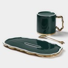 Чайная пара керамическая «Роскошь», 3 предмета: кружка 250 мл, блюдце 23,5×13 см, ложка, цвет зелёный - Фото 6