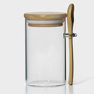 УЦЕНКА Банка стеклянная для хранения сыпучих продуктов с ложкой и бамбуковой крышкой BellaTenero «Эко», 280 мл, 8,5×7×11 см