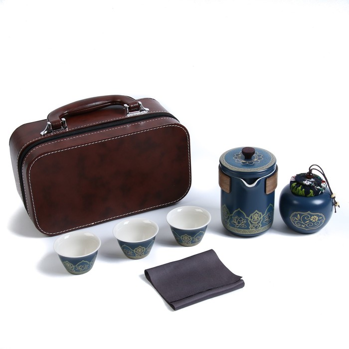 Набор для чайной церемонии 6 предметов на 3 персоны: чашка 50 мл, чайник 280 мл, синий - Фото 1
