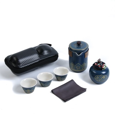 Набор для чайной церемонии 6 предметов на 3 персоны: чашка 50 мл, чайник 280 мл, синий
