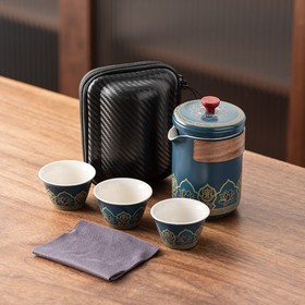 Набор для чайной церемонии 5 предметов на 3 персоны: чашка 50 мл, чайник 280 мл, синий