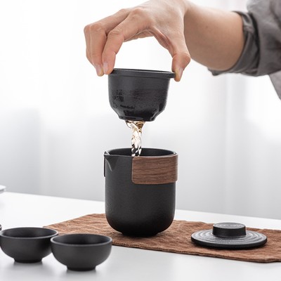 Набор для чайной церемонии ДЖЕКИЧАЙ «Синьян», 6 предметов, на 4 персоны: чашка 35 мл, чайник 300 мл, керамика, чёрный
