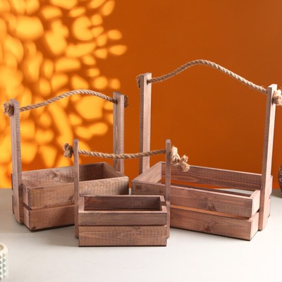 Подарочный ящик «Аром», деревянный, ручка - канат, цвет состаренный дуб, набор 3 шт.