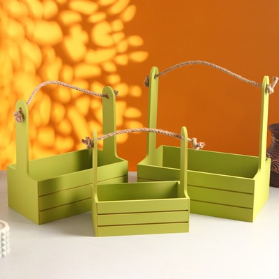 Подарочный ящик «Аром», деревянный, ручка - канат, цвет фисташковый, набор 3 шт.