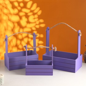 Набор кашпо деревянных 3 в 1 (29×18×33; 25×15×30; 21×12×23) "Аром", Фиолетовый