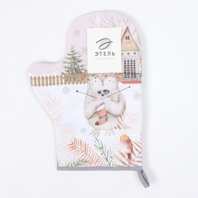 Варежка-прихватка новогодняя Этель "Звери в городе" 20х28 см, 100% хл, ватин 250 г/м2
