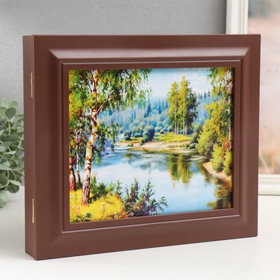 Ключница настенная «Пейзаж», с панно, 26.5×31.5 см, орех