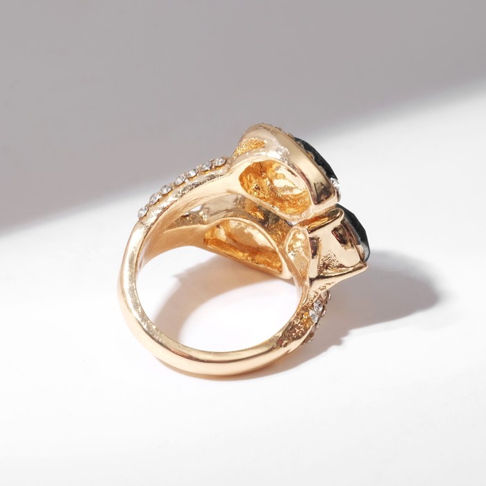 Кольцо «Драгоценность» капля трио, цвет бело-изумрудный в золоте, безразмерное - фото 1909360640