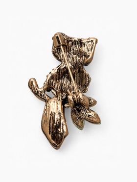 Брошь «Сова на ветке», цвет зелёный в чернёном золоте