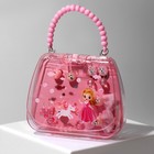 Комплект детский «Выбражулька» 7 предметов: 2 резинки, 2 заколки, браслет, клипсы, кольцо, мишки, цвет розовый - Фото 2