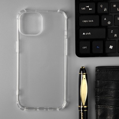Чехол PERO, для телефона Apple iPhone 15, силиконовый, прозрачный, усиленный