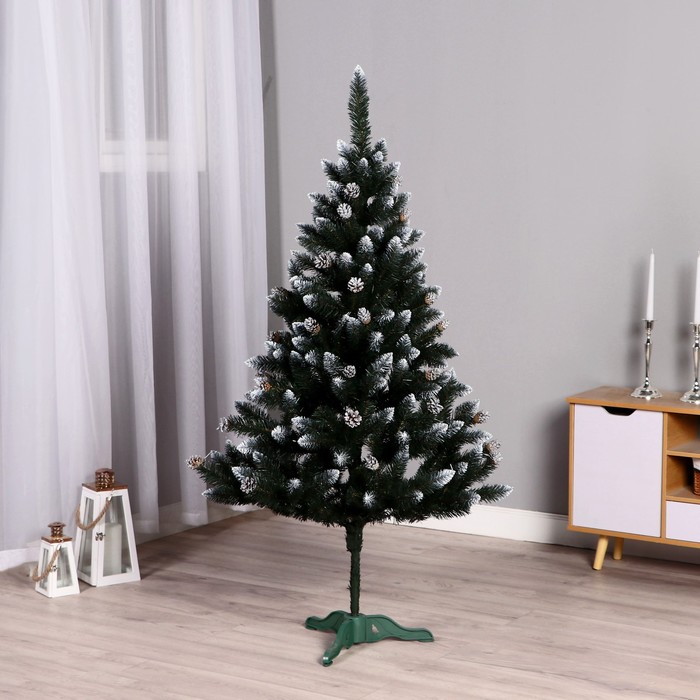 Искусственная ёлка с шишками и инеем «Рождественская сказка», 150 см, ПВХ ветки отгибаются - Фото 1