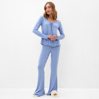 Пижама женская (лонгслив, брюки) MINAKU: Home collection, размер 48, голубая