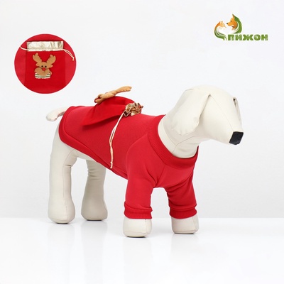 Кофта новогодняя для животных «Подарок», размер M (ДС 25, ОГ 37 см), красный