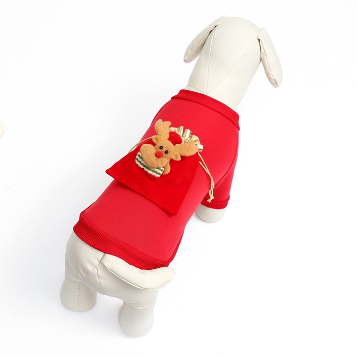 Кофта новогодняя для животных "Подарок", размер M (ДС 25, ОГ 37 см), красный